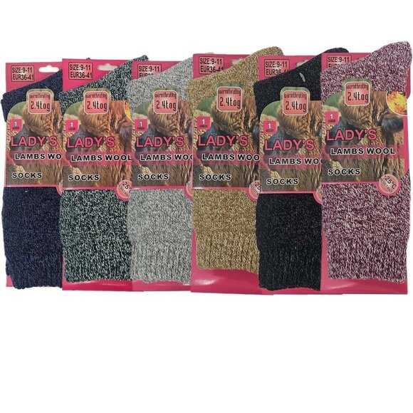 Women Lamb Wool Marled Socks Size 9-11 Thermal Warm Soft Cozy Cold Weather 6Pack - Picture 1 of 3